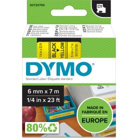 Dymo D1 märktejp 6mm, svart på gul