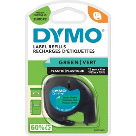 Dymo Letratag etikettape, 12 mm, svart på grön
