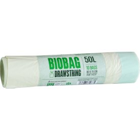 Biobaserade soppåsar med snöre 50 l, 60x70cm, grön