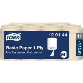 Tork M1 Basic torkpapper, 1-lager, Gul, 11 rullar