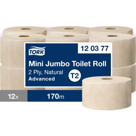 Tork T2 Adv Mini  Jumbo, Toalettpapper Natur 12 rl
