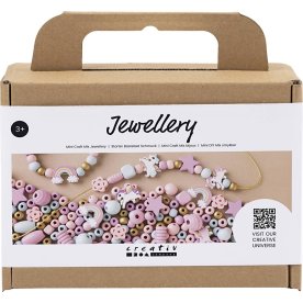 Mini DIY Kit smycken, pärlor + resår, pastell