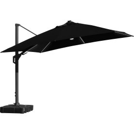 Hängparasoll 3,5x3,5m,fot,med hjul,lock,LED,svart