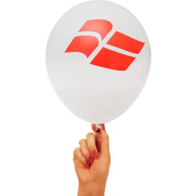 Ballong, vit med flagga, Dannebrog, 25 cm, 6 st.