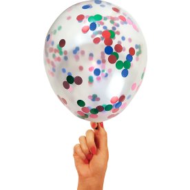 Ballong med konfetti, flerfärgad, 30 cm, 5 st.