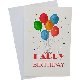 Kort + kuvert, Ballonger/Happy Birthday, 11x17 cm