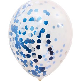 Ballong med konfetti, blå/vit, 30 cm, 5 st.