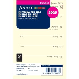 Filofax 2025 Refill, Pocket, Vecka per sida