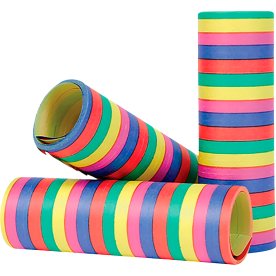 Serpentiner, gul/grön/röd/blå, 3 rullar