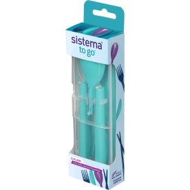 Sistema To Go bestick, kniv/gaffel/sked, blågrön
