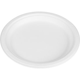 Engångstallrikar, bagasse, vit, Ø22,5cm, 50 st.