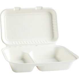 Take away-låda, bagasse, 2 fack, 24,9x16,3cm, 50st