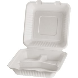 Take away-låda, bagasse, 3 fack, 23x23,2cm, 100st
