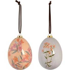 Påskägg med upphäng, blommor H8cm, 2 st.