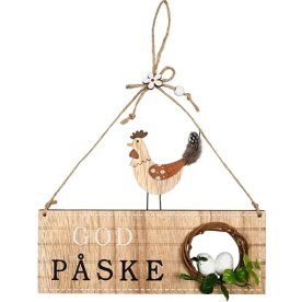 Skylt m. upphäng; "Glad påsk" H29,5 x B22,5cm, trä