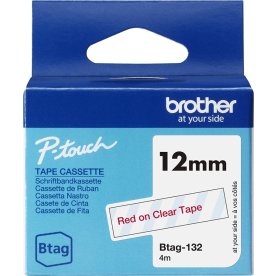 Brother BTAG-132 etikettejp, 12mm, röd på klar