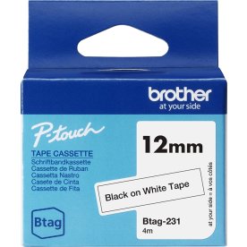 Brother BTAG-231 etikettejp, 12 mm, svart på vitt