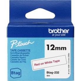 Brother BTAG-232 etikettejp, 12 mm, röd på vit