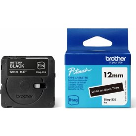 Brother BTAG-335 etikettejp, 12 mm, vit på svart