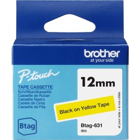 Brother BTAG-631 etikettejp, 12 mm, svart på gult
