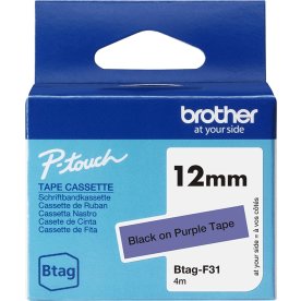 Brother BTAG-F31 etikettejp, 12 mm, svart på lila