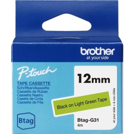 Brother BTAG-G31 etikettejp, 12mm, svart/ljusgrön