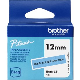 Brother BTAG-L31 etikettejp, 12 mm, svart/ljusblå
