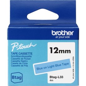 Brother BTAG-L33 etikettejp, 12mm, blå på ljusblå