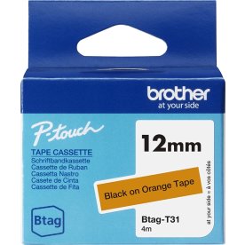 Brother BTAG-T31 etikettejp, 12 mm, svart/orange