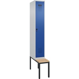 CP Klädskåp, 1x1 fack, Bänk, Hänglås, Grå/blå