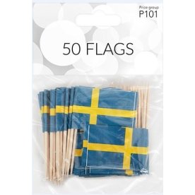 Tårtflagga på träpinne, svensk flagga, 50 st.