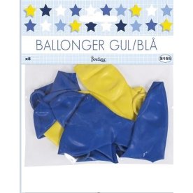 Ballong, blå/gul, 25 cm, 8 st.