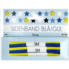 Satinband, blå/gul, 10 mm, 3x3 m.
