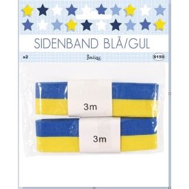 Satinband, blå/gul, 25 mm, 2x3 m.
