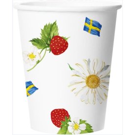 Pappmugg, svensk flagga m. jordgubbar, 25cl, 8 st