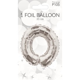 Folieballong, silver, siffran 0, 35 cm