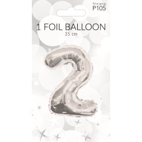 Folieballong, silver, siffran 2, 35 cm