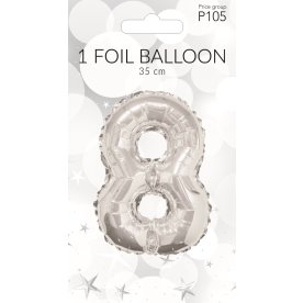 Folieballong, silver, siffran 8, 35 cm