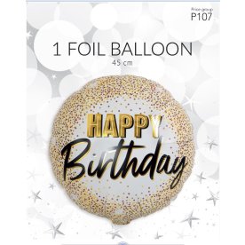 Ballong, folie, happy b-day gold, 45 cm, 1 st.