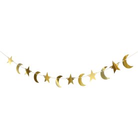 Girlang med Eid-måne och stjärnor, guld, 2 m