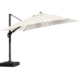 Hängparasoll 3,5x3,5m,fot,hjul,lock,LED,beige