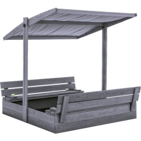 NORDIC PLAY Sandlåda m/bänk & tak, 120x120cm, grå