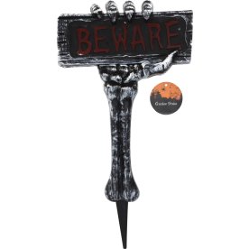 "Beware"-Skylt med skelettarm, markspjut, plast