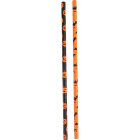 Sugrör med motiv, svart/orange, papper, 24 st