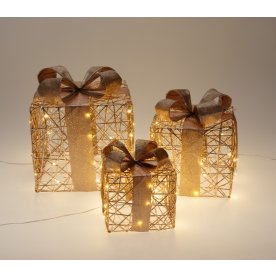 Presentask-set med LED, 3 st., champagneguld