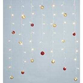 LED-ljusslinga m/Julkulor, 74 LED, röd & guld