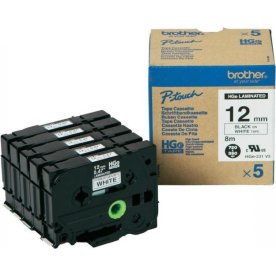 Brother HGe231V5 etikettape, 12 mm, svart på vit