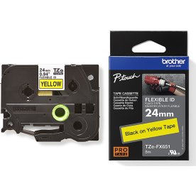 Brother TZe-FX651 etikettape, 24 mm, svart på gul