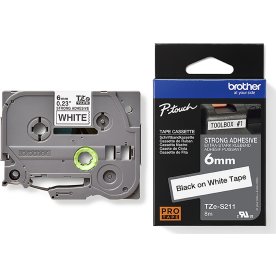 Brother TZe-S211 etikettape, 6 mm, svart på vit