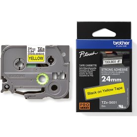Brother TZe-S651 etikettape, 24 mm, svart på gul